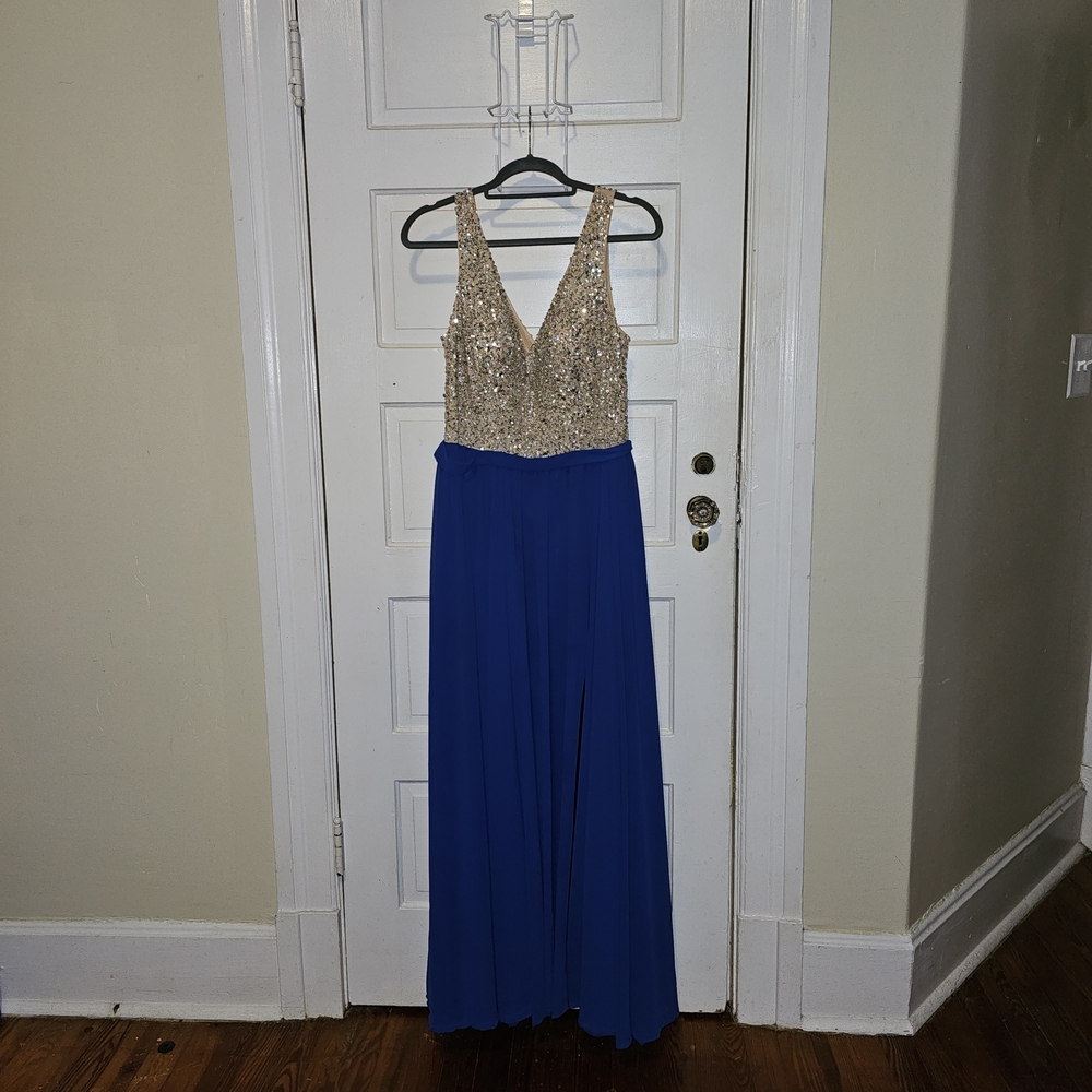 Stunning Gold and Blue Maxi Dress
